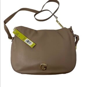 Gianni Bini Taupe Tan Crossbody leather bag purse with gold chain accent